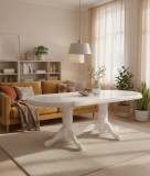 Cumpara ieftin Masa living extensibila SB Nork, MDF Furniruit, structura lemn masiv, 8 persoane, 198-160x90x74 cm, alb