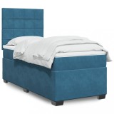 Cumpara ieftin Pat continental cu saltea, albastru, 80x200 cm, catifea