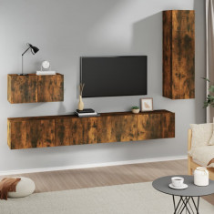 Set dulapuri TV, 4 piese, stejar fumuriu, lemn prelucrat GartenMobel Dekor foto