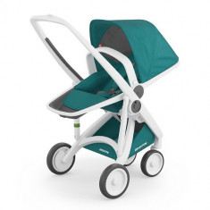 Carucior Reversible Ecologic cu Cadru Alb Teal foto