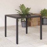 Cumpara ieftin Masă grădină cu blat din sticlă, negru, 90x90x75 cm, poliratan