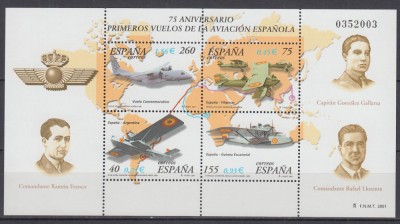 SPANIA 2001 - 75 ANI DE LA PRIMUL ZBOR IN SPANIA BLOC MNH foto