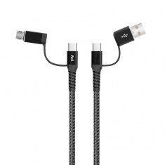 Cablu USB 2.0 A tata - micro USB, 2x USB-C, 4 in 1, 1m, Well, negru