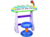 Instrument Muzical Pianina electronica MalPlay cu scaun si microfon 45 cm inaltime, albastru si verde