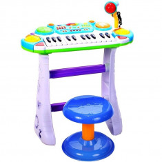 Instrument Muzical Pianina electronica MalPlay cu scaun si microfon 45 cm inaltime, albastru si verde