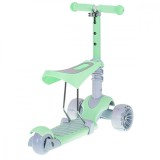 Tricicleta Trotineta Skateboard 3in1 Copii, Roti LED, Verde, Inaltime Reglabila, Sarcina Max 20kg