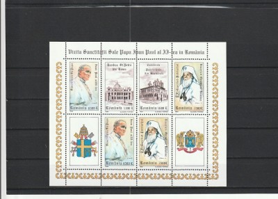ROMANIA 1999 LP 1484 a VIZITA SANCTITATII PAPA IOAN PAUL AL II-LEA IN ROMANIA BLOC MNH NESTAMPILAT foto