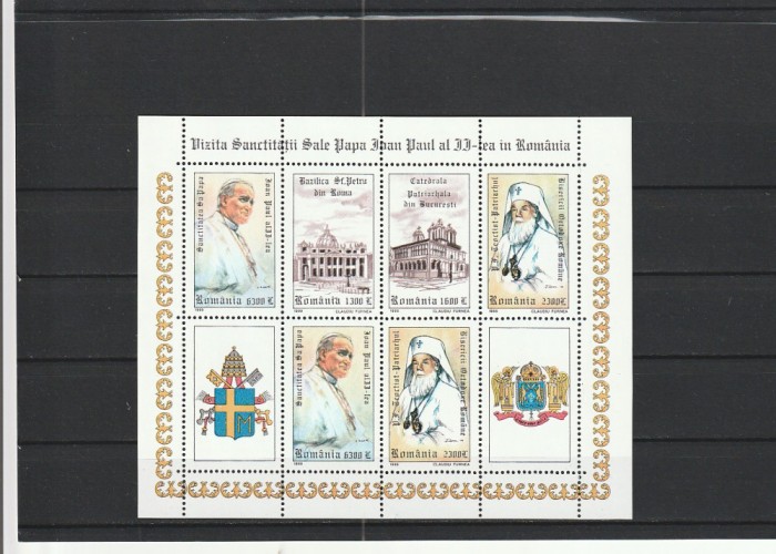 ROMANIA 1999 LP 1484 a VIZITA SANCTITATII PAPA IOAN PAUL AL II-LEA IN ROMANIA BLOC MNH NESTAMPILAT