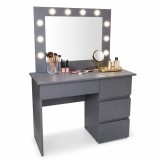 Masa de toaleta/machiaj, Irina, antracit, cu oglinda si LED-uri, 94x43x141 cm