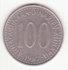 Iugoslavia 100 dinari 1987, diam. 29 mm foto
