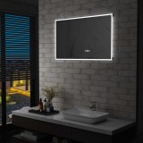 Oglinda Baie LED Gossi 100x60 cm, Senzor Tactil, Afisaj Ora, Argintiu, IP44