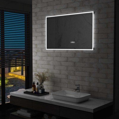 Gossi oglinda cu led de baie cu senzor tactil si afisaj ora 100x60 cm foto