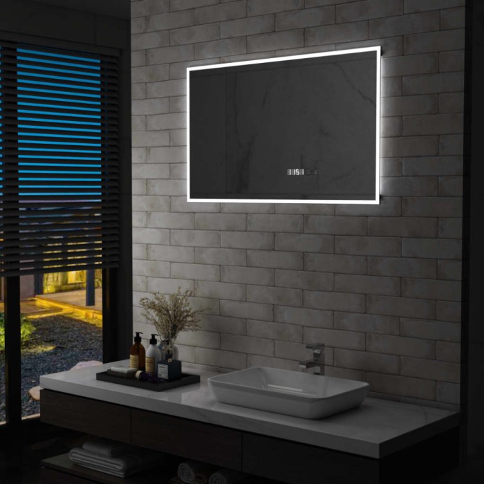 Gossi oglinda cu led de baie cu senzor tactil si afisaj ora 100x60 cm