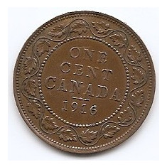 Canada 1 Cent 1916 - George V (with "DEI GRA") Bronz, 25.5 mm KM-21