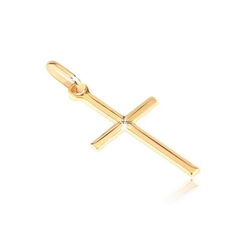Pandantiv din aur de 14K - cruce &icirc;ngustă cu X subțire &icirc;n mijloc