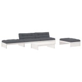 Set mobilier de gradina cu perne, 5 piese, alb, lemn masiv