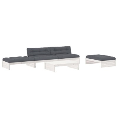 Set mobilier de gradina cu perne, 5 piese, alb, lemn masiv foto
