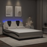 VidaXL Cadru de pat cu LED, alb și negru, 120x200 cm, piele ecologică