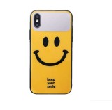 Husa Mirror Glass Lips Control pentru iPhone XS Max + Cablu de date cadou, Galben, Silicon