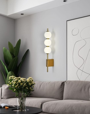 Aplica LED perete moderna, 3 globuri albe, 19W, culoare corp auriu, lumina calda/neutra/rece, inaltime 48cm foto