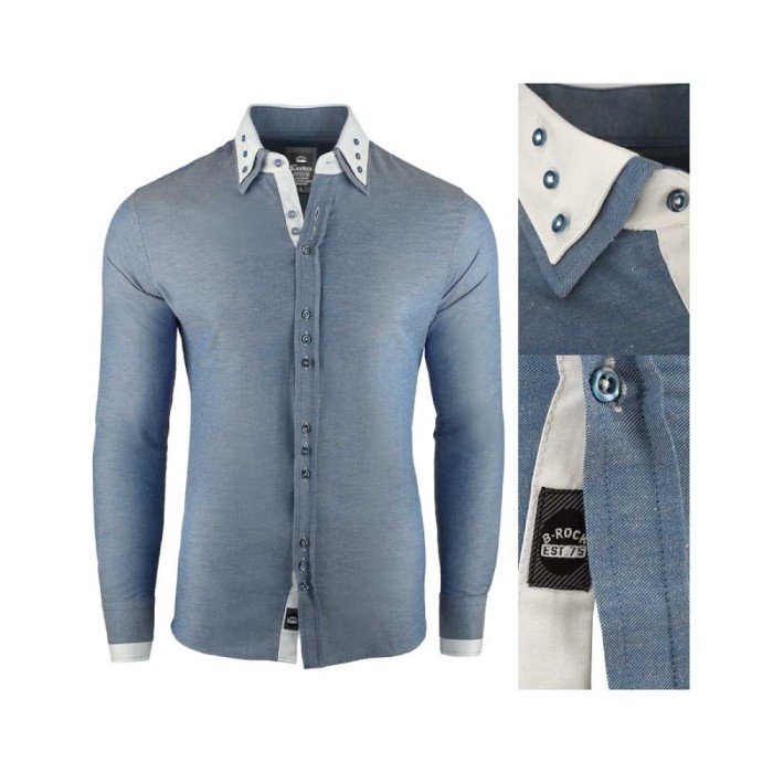 Camasa pentru barbati, super slim fit, bleu, casual, cu guler - Blackrock Camasa pentru barbati, super slim fit, bleu, casual, cu guler - Blackrock