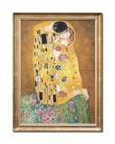 Cumpara ieftin Tablou celebru pictat manual inramat, The Kiss - Sarutul, 80x60cm ulei pe panza, reproducere Gustav Klimt, gata de agatat pe perete