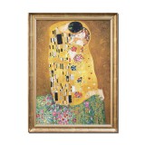 Tablou celebru pictat manual inramat, The Kiss - Sarutul, 80x60cm ulei pe panza, reproducere Gustav Klimt, gata de agatat pe perete
