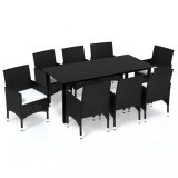 Cumpara ieftin Set mobilier de gradina cu perne, 9 piese, negru, poliratan