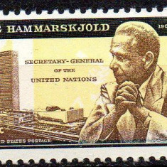 SUA 1962, Dag Hammarskjold, ONU, serie neuzata, MNH