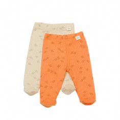 Set 2 pantalonasi cu botosei Printed, BabyCosy, 50% modal+50% bumbac, Stone/Apricot (Marime: 3-6 Luni)