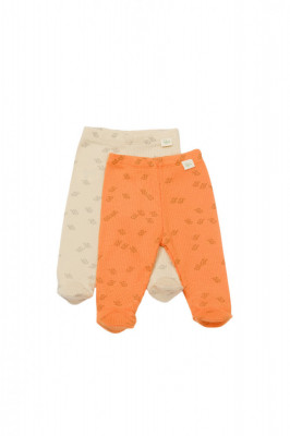 Set 2 pantalonasi cu botosei Printed, BabyCosy, 50% modal+50% bumbac, Stone/Apricot (Marime: 3-6 Luni) foto