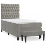 Cumpara ieftin Pat continental cu saltea, gri deschis, 80x200 cm, catifea