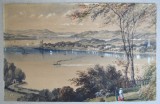 Acuarela veche &quot;Cork river &amp; Blackrock Castle from above the Glanmire Road&quot;, Peisaje, Realism