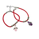 Set 2 bratari martisor cu ingerasi ametist si cuart roz