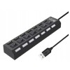 Hub USB 2.0 cu 7 porturi, comutatoare individuale ON OFF, lungime cablu 41 cm, viteza 480 Mbps, negru, 16.5x3.5x2.1 cm