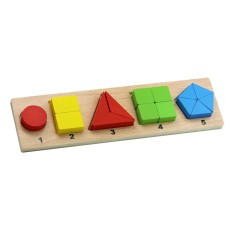 Puzzle educativ forme geometrice, Montessori, lemn multicolor, 16 piese