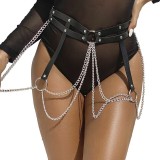 Subblime Fetish-Curea Lanț cu Inele cu Piele, Negru, One Size