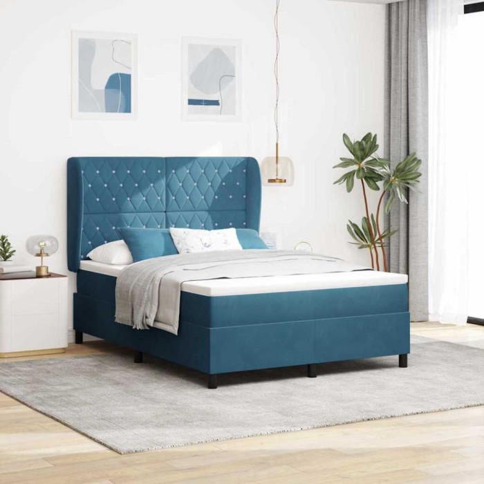 vidaXL Pat cu arcuri cu saltea Albastru &icirc;nchis 140 x 190 cm Catifea 3340872