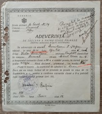 Adeverinta de trecere a patru clase primare Bucuresti 1930 foto