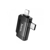 Cumpara ieftin Adaptor OTG HOCO UA31F USB-C/Lightning la USB-A Negru, Aliaj Aluminiu, 480Mbps