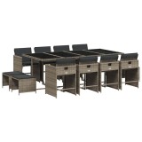 Cumpara ieftin Set mobilier de gradina cu perne, 13 piese, gri, poliratan