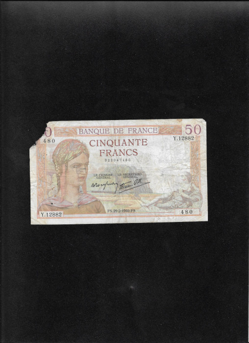 Franta 50 francs franci 1940 seria322047480 colt lipsa