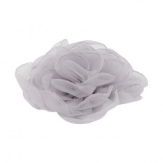 Floare textila din organza pentru haine Crisalida, diametru 8 cm, Trandafir gri deschis