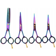 Set profesional GEPARD de foarfece de tuns și de filat 4in1 + accesorii Quatros Multicolor