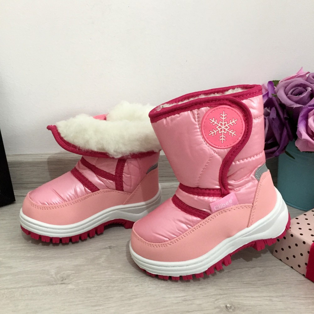 Cizme roz imblanite impermeabile de zapada pt fete copii 26 cod 0575,  Textil | Okazii.ro
