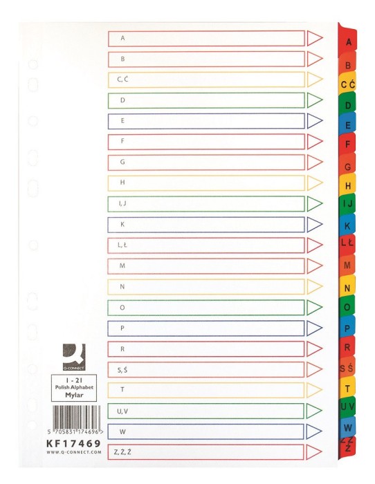 Index carton Q-Connect A4 alfabetic A-Z alb margine color 170g/mp