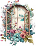 Cumpara ieftin Sticker decorativ, Fereastra cu Flori, Turcoaz, 76 cm, 8372ST, Oem