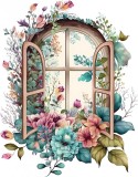 Cumpara ieftin Sticker decorativ, Fereastra cu Flori, Turcoaz, 76 cm, 8372ST