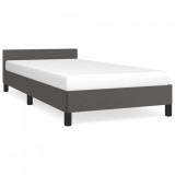 Cadru de pat cu tăblie, gri, 90x200 cm, piele ecologică