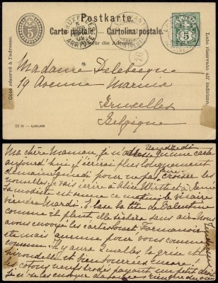 Switzerland 1902 Uprated postcard stationery Les Avants to Brussels DB.133 foto